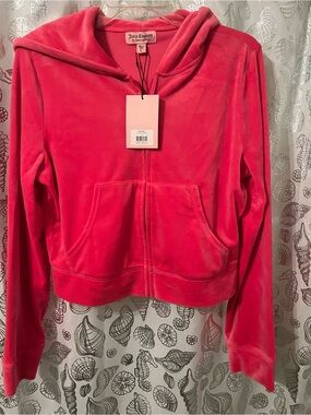 Juicy Couture Hot Pink Velour Zip-Up Hoodie women’s Size large